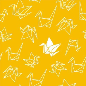 paper cranes in mustard