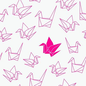 paper cranes in fluro pink