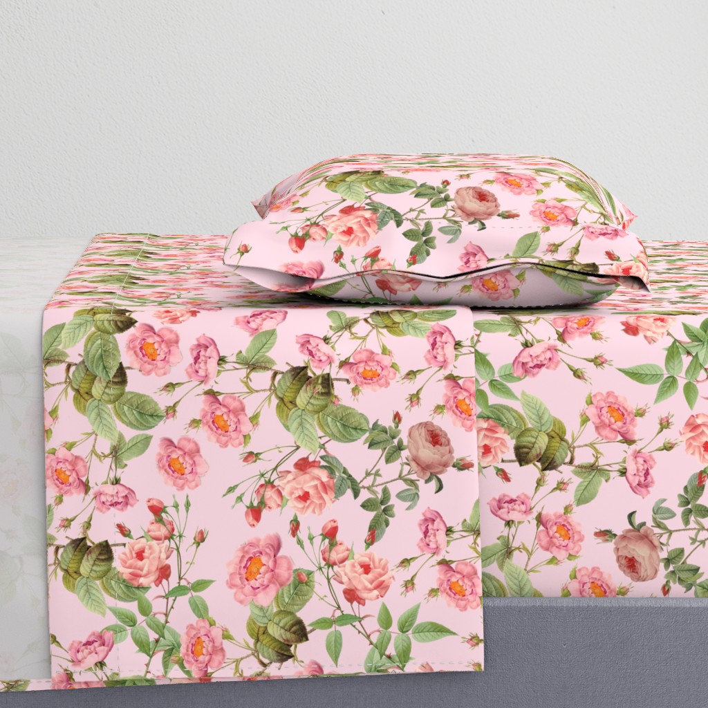 18"   Pierre-Joseph Redouté- Pierre-Joseph Redoute- Redouté fabric,Roses fabric-Redoute roses-Lovely Vintage Roses on Pink