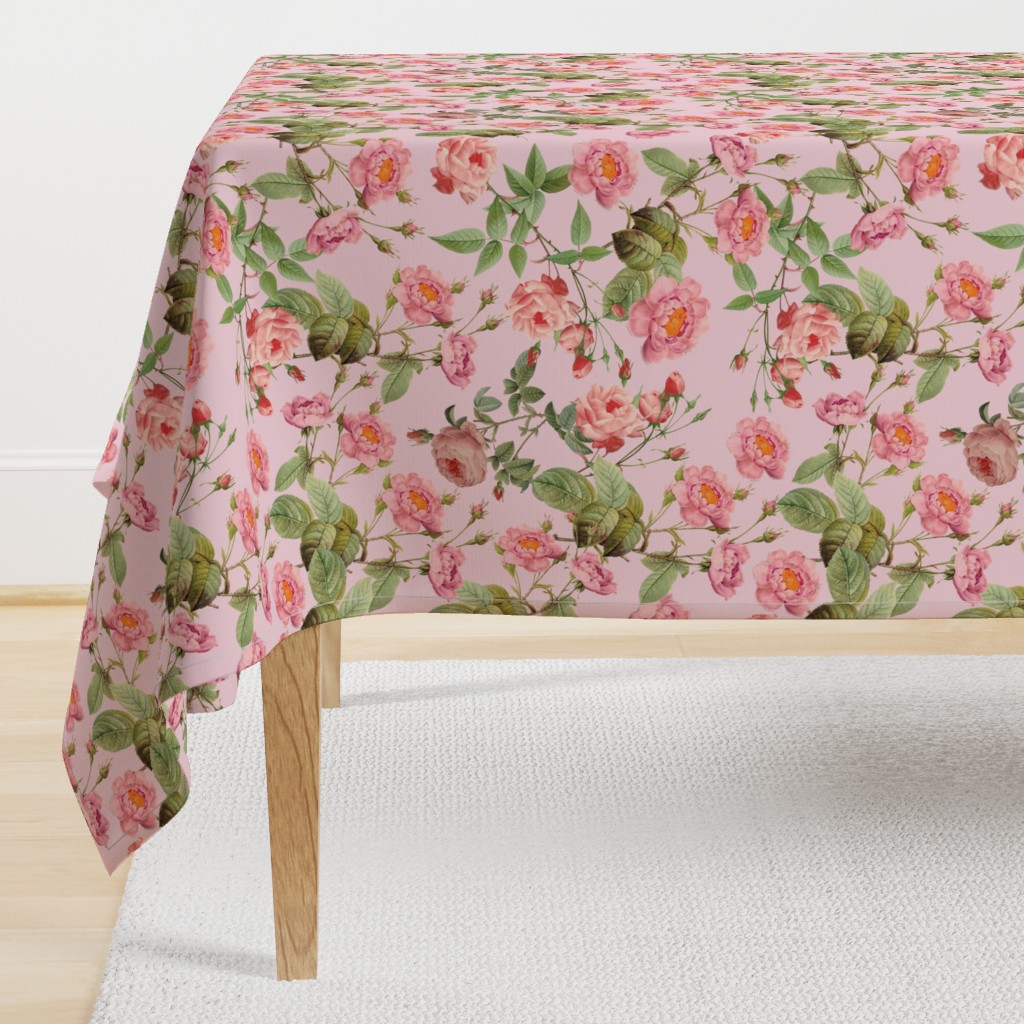 18"   Pierre-Joseph Redouté- Pierre-Joseph Redoute- Redouté fabric,Roses fabric-Redoute roses-Lovely Vintage Roses on Pink