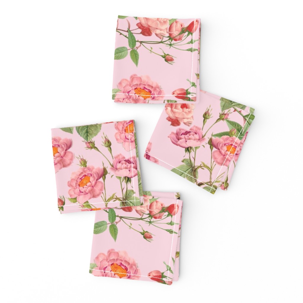 18"   Pierre-Joseph Redouté- Pierre-Joseph Redoute- Redouté fabric,Roses fabric-Redoute roses-Lovely Vintage Roses on Pink