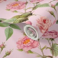 18"   Pierre-Joseph Redouté- Pierre-Joseph Redoute- Redouté fabric,Roses fabric-Redoute roses-Lovely Vintage Roses on Pink