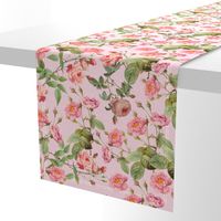 18"   Pierre-Joseph Redouté- Pierre-Joseph Redoute- Redouté fabric,Roses fabric-Redoute roses-Lovely Vintage Roses on Pink