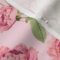 18"   Pierre-Joseph Redouté- Pierre-Joseph Redoute- Redouté fabric,Roses fabric-Redoute roses-Lovely Vintage Roses on Pink