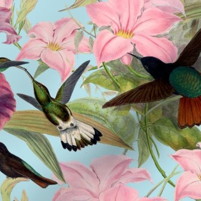 21" Hummingbirds on Tropical Flowers