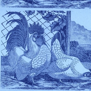 Victorian Farm etching pillow panel, chickens