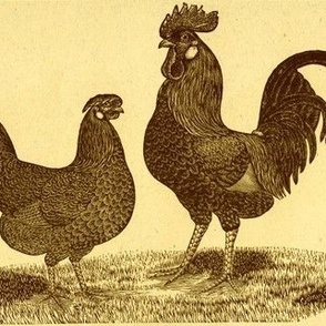 Victorian Etching of Brown Leghorn Chickens (sepia)