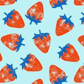 strawberries - red & blue on blue