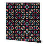 Stained glass colorful mosaic black contour Fabric