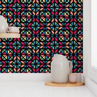 Stained glass colorful mosaic black contour Fabric