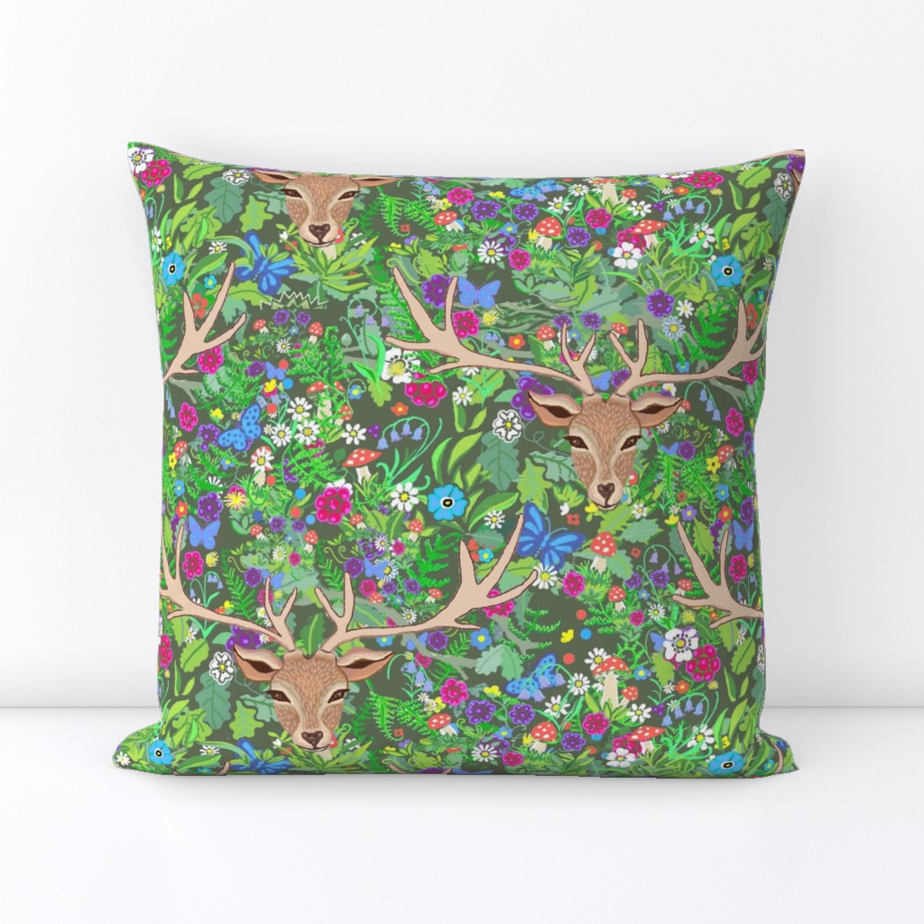 Scandinavian forest // deer and rabbit Forest Floral with toadstools