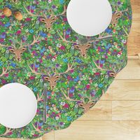 Scandinavian forest // deer and rabbit Forest Floral with toadstools