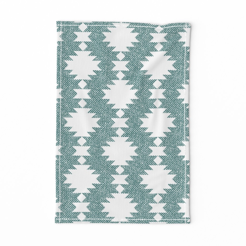 Aztec Kilim burlap texture pine green white diamonds Wallpaper