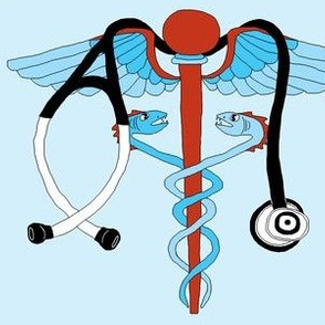 medical caduceus and stethoscope, large scale, blue