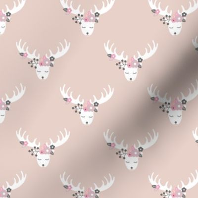 Sweet bohemian flower deer blossom antlers moose print soft pink girls