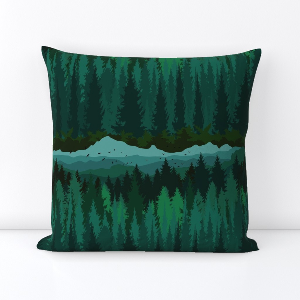 PNW Mountain Landscape in Emerald Green