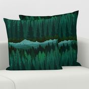 PNW Mountain Landscape in Emerald Green