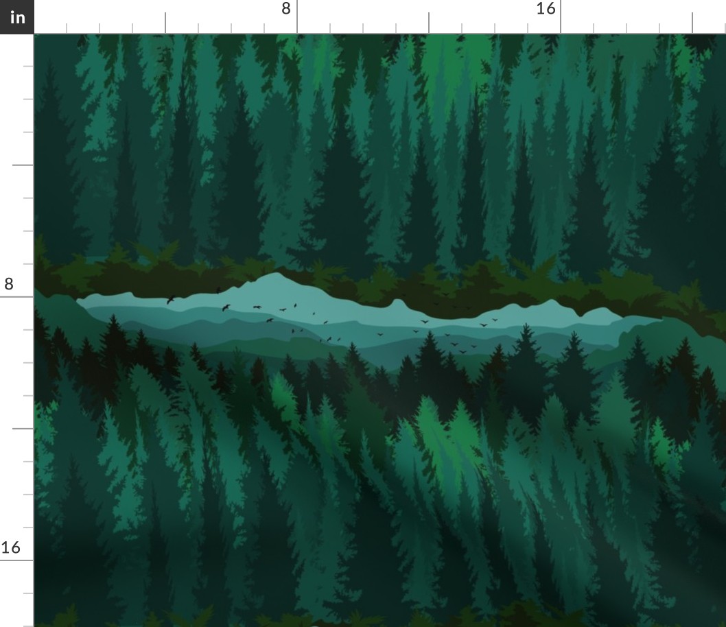 PNW Mountain Landscape in Emerald Green