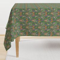  deer and rabbit floral with ferns, flowers and red mushrooms on an olive green background for babies and kids