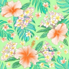 Hibiscus & Plumeria Linen (gecko green) 8"