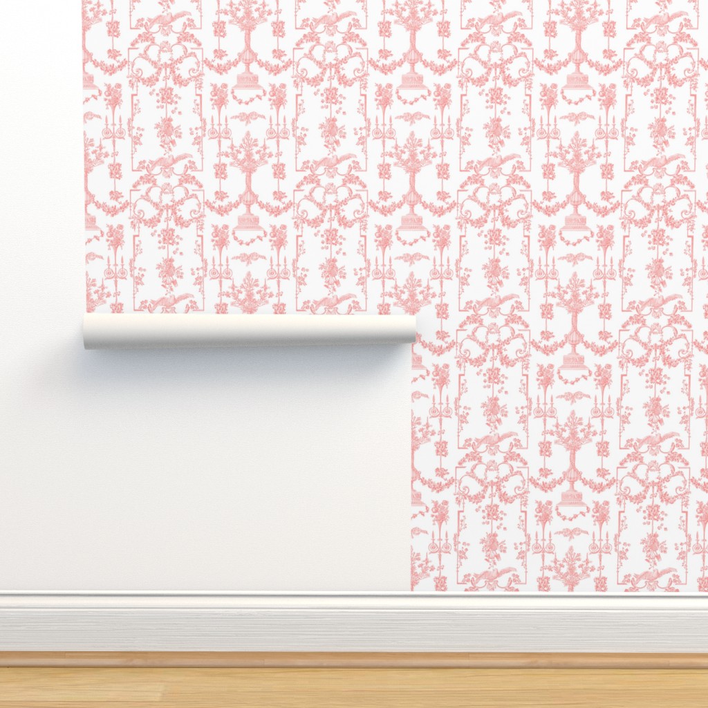 Pompadour Toile peony 3 Wallpaper | Spoonflower