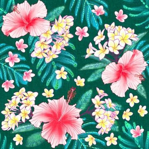 Hibiscus & Plumeria Linen (teal) 8”