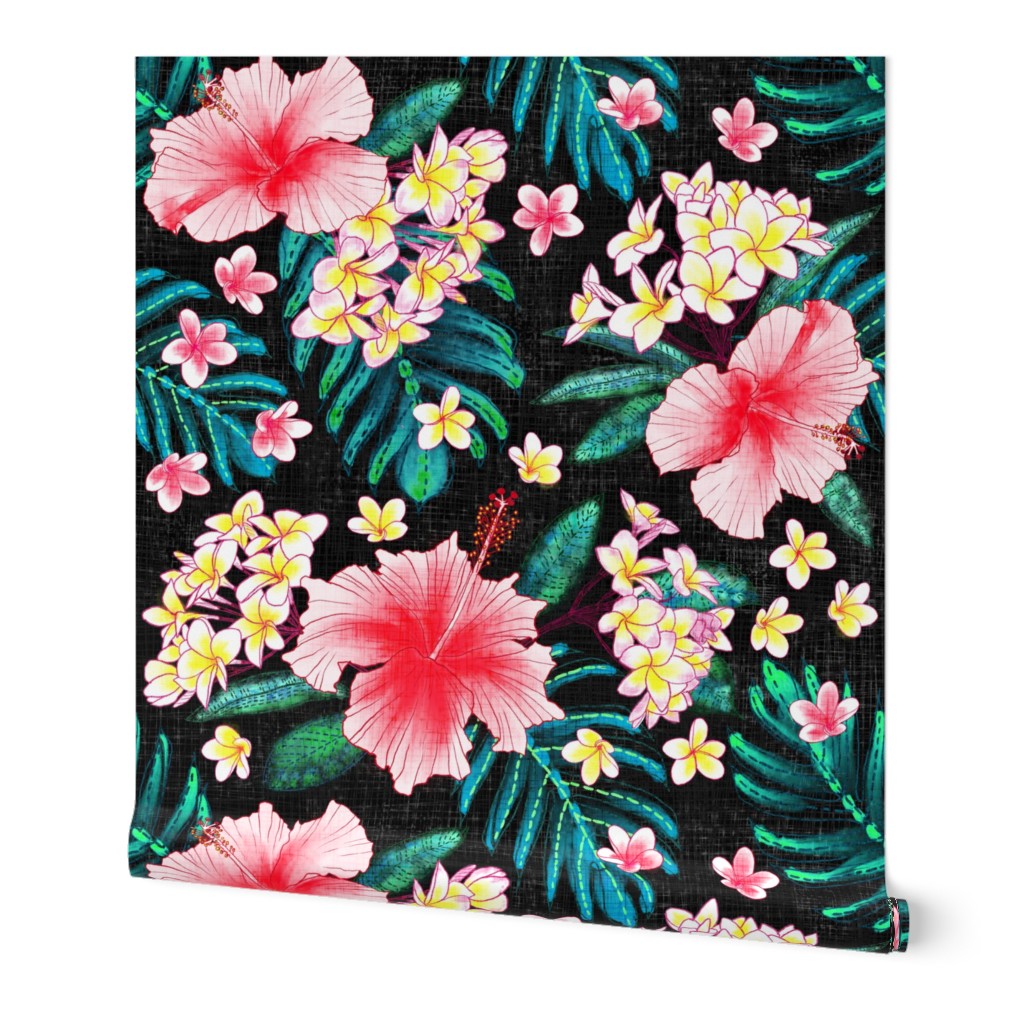 Hibiscus & Plumeria Linen (black) 24”