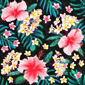 Hibiscus & Plumeria Linen (black) 24”