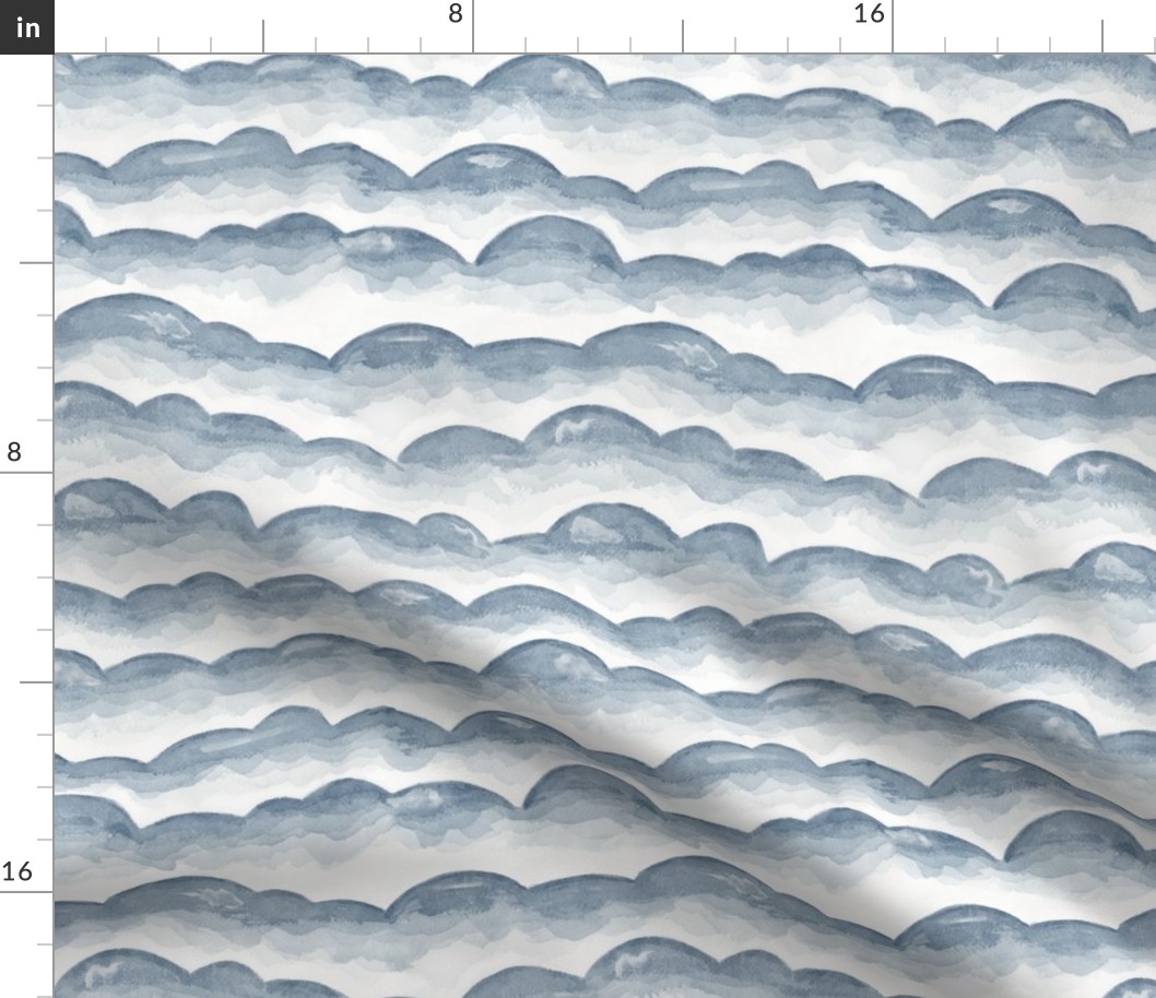 Watercolor Cloud Layers in Grey  // monochromatic watercolor cloud stripes ombre gradient layers baby grey neutral fabric