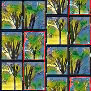 Emerald Forest Watercolor tree blk outlined tile 