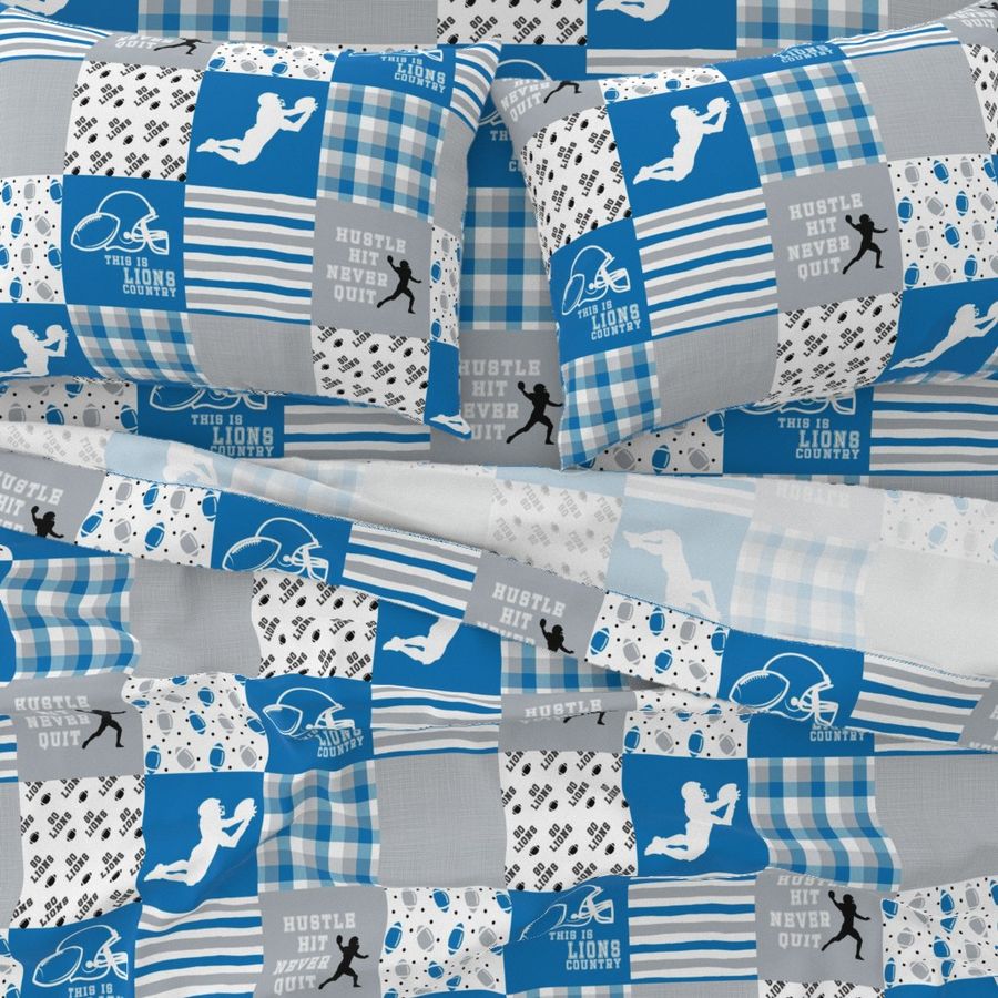 Football//Hustle Hit Never Quit//Lions - Wholecloth Cheater Quilt