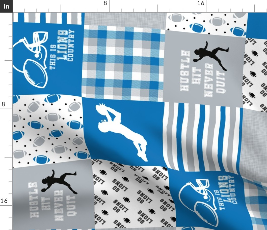 Football//Hustle Hit Never Quilt//Lions - Wholecloth Cheater Quilt - Rotated