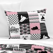 Eat Sleep Snowmobile//Pink - Wholecloth Cheater Quilt