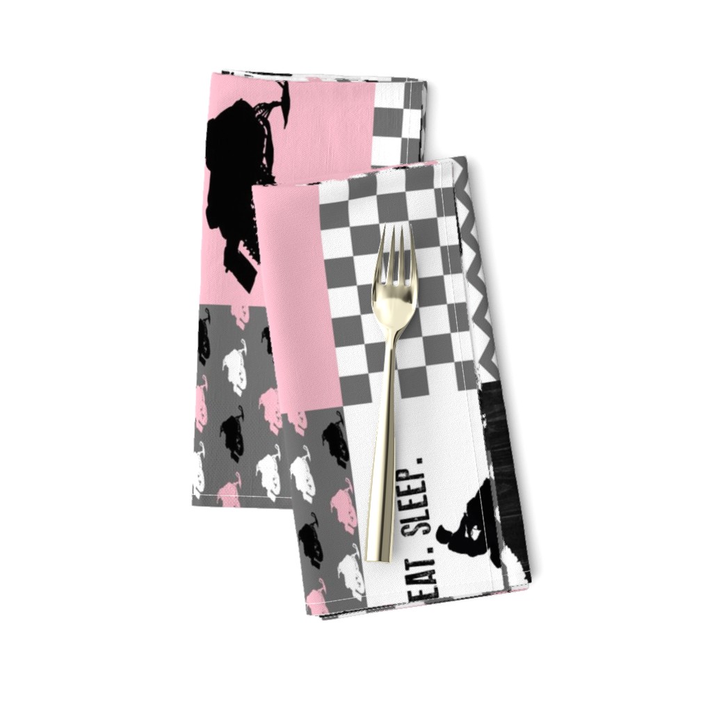 Eat Sleep Snowmobile//Pink - Wholecloth Cheater Quilt - Rotated