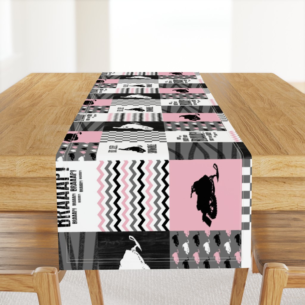 Eat Sleep Snowmobile//Pink - Wholecloth Cheater Quilt - Rotated