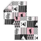 Eat Sleep Snowmobile//Pink - Wholecloth Cheater Quilt - Rotated