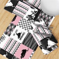 Eat Sleep Snowmobile//Pink - Wholecloth Cheater Quilt - Rotated