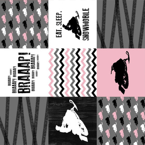 Eat Sleep Snowmobile//Pink - Wholecloth Cheater Quilt - Rotated