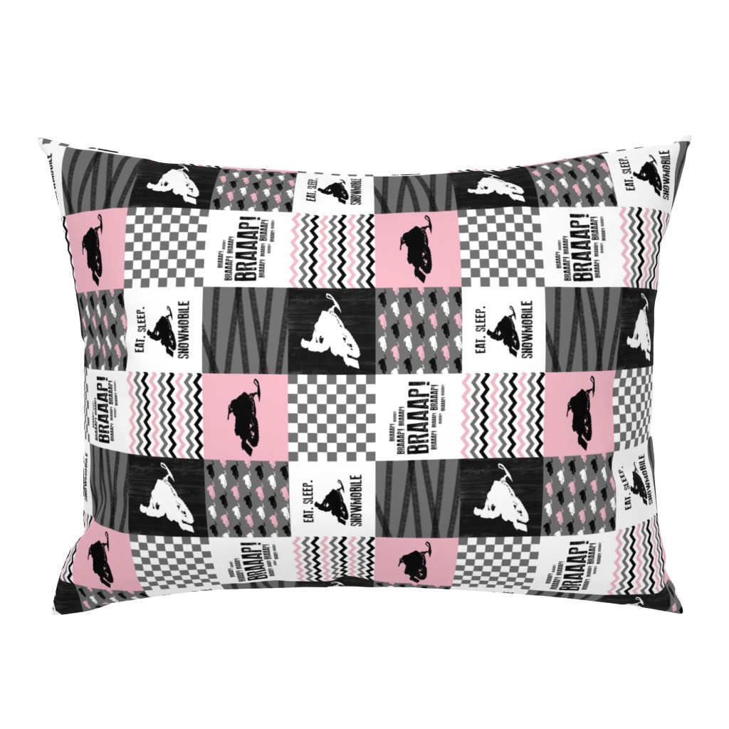 3 inch Eat Sleep Snowmobile//Pink - Wholecloth Cheater Quilt - Rotated