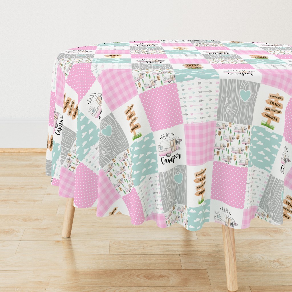 Happy Camper//Pink - Wholecloth Cheater Quilt 