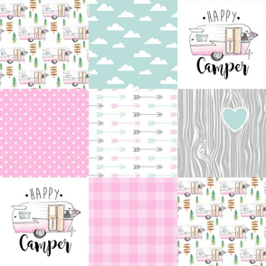 Happy Camper//Pink - Wholecloth Cheater Quilt 