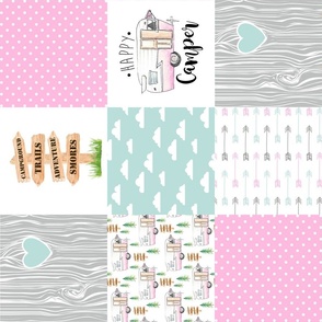 Happy Camper//Pink - Wholecloth Cheater Quilt - Rotated