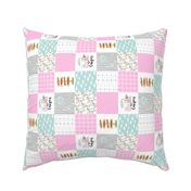 3 inch Happy Camper//Pink - Wholecloth Cheater Quilt - Rotated