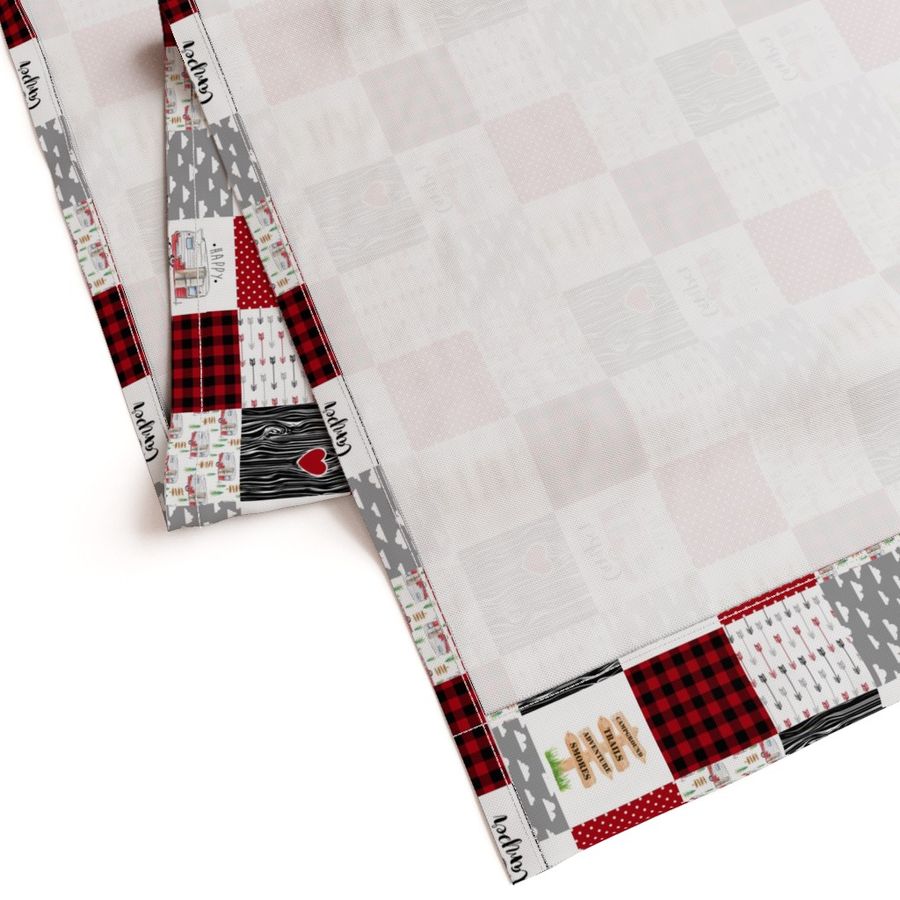 3 inch Happy Camper//Red - Wholecloth Cheater Quilt - Rotated