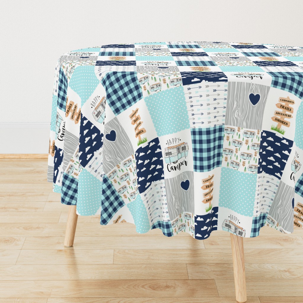 Happy Camper//Aqua - Wholecloth Cheater Quilt