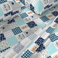 3 inch Happy Camper//Aqua - Wholecloth Cheater Quilt - Rotated