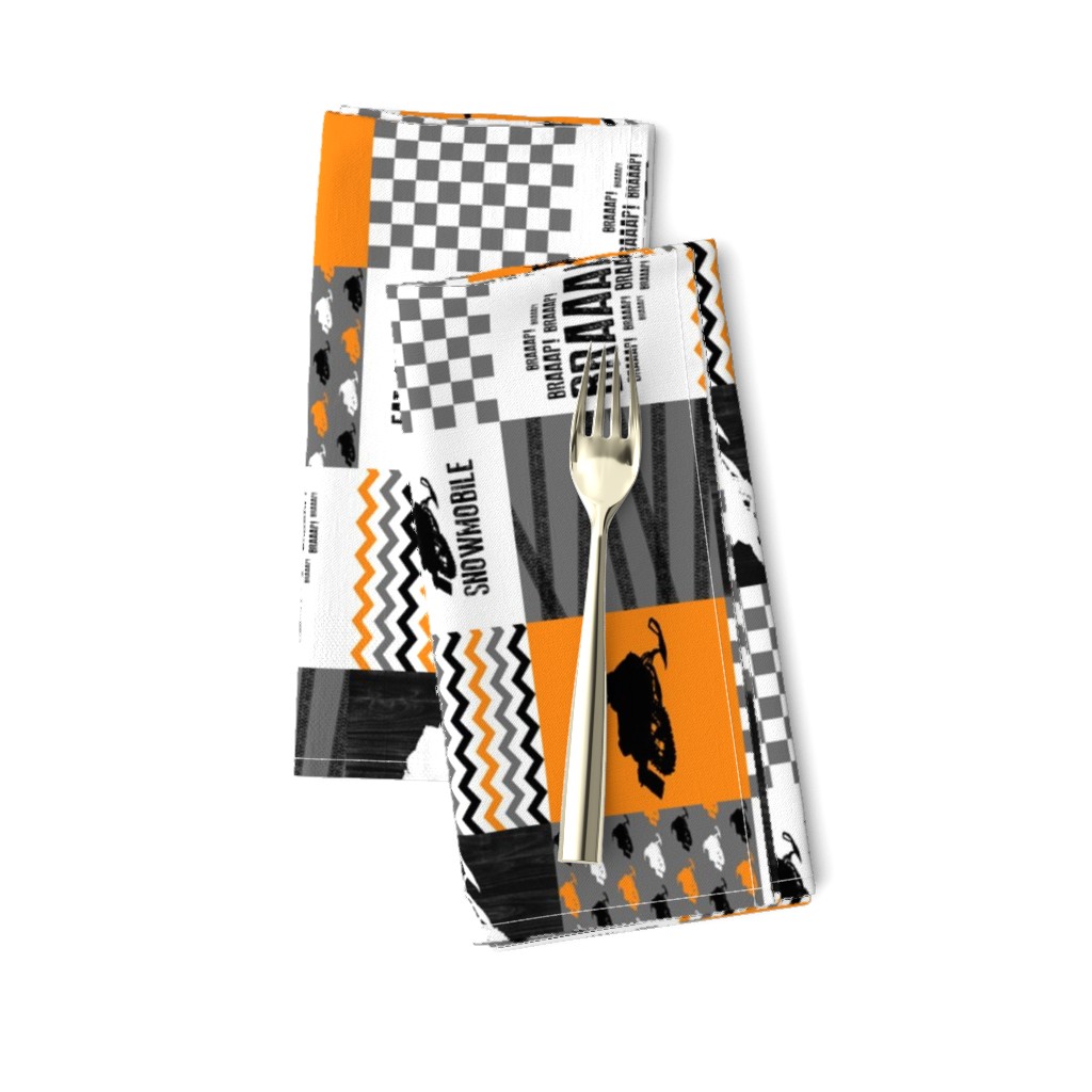 3 inch Eat Sleep Snowmobile//Orange - Wholecloth Cheater Quilt - Rotated