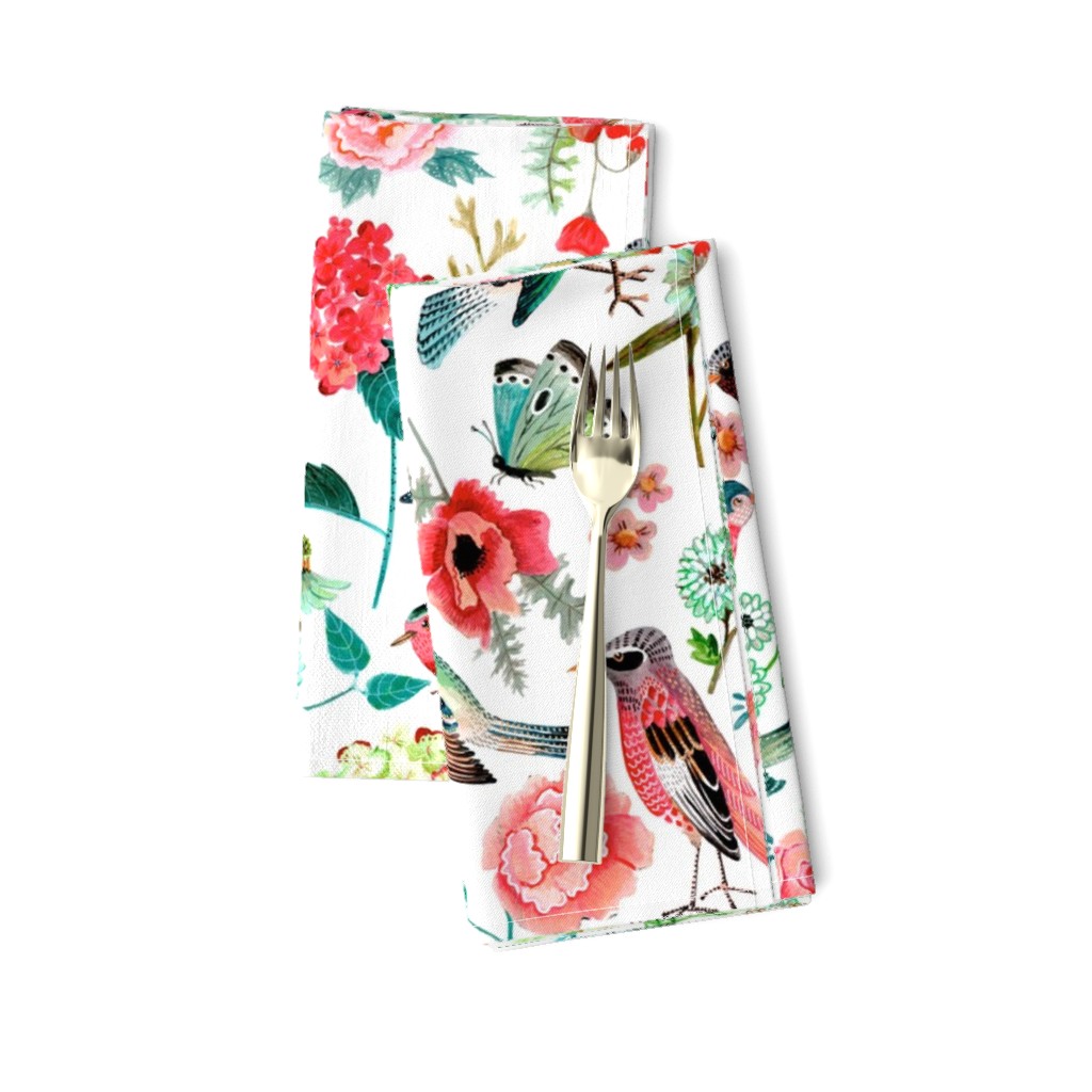 Botanical Green & Pink Modern Birds Flower Floral