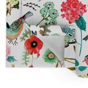 Botanical Green & Pink Modern Birds Flower Floral