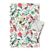 Botanical Green & Pink Modern Birds Flower Floral